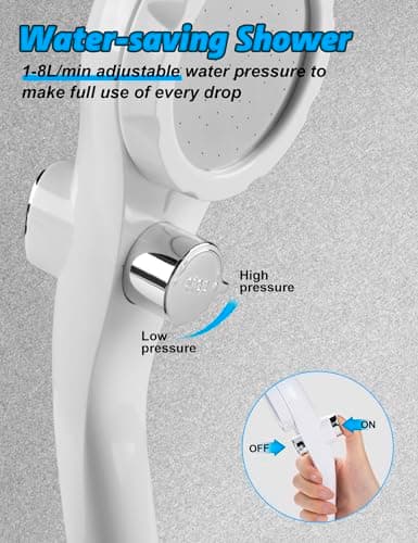 Camping Shower, LIBERRWAY Portable Shower for 90-140mins Outdoor Shower, Battery Level ▏ Watertemperature Viewable Dog Shower with Waterpressure Adjustable Shower Head IP67 Water Pump 6.5ft Hose-White — view 4
