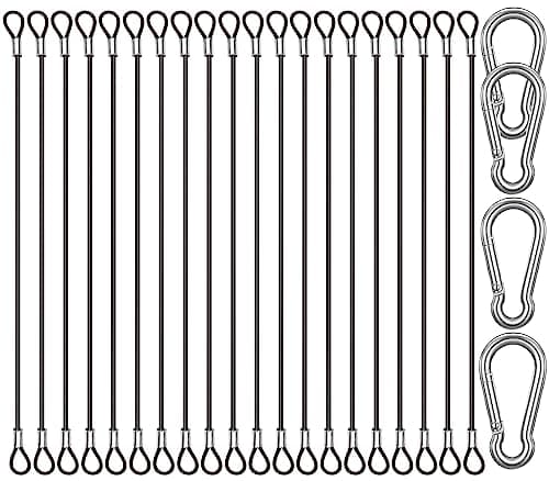 CKANDAY 20 Pack 6 Inch(15cm) Safety Stainless Steel Tethers with 4 Pcs Spring Snap Hook Clips, Steel Wire Cable with Loops Vinyl Cover Coated Short Rope Lanyard Lock Safety Tether Chains, Black
