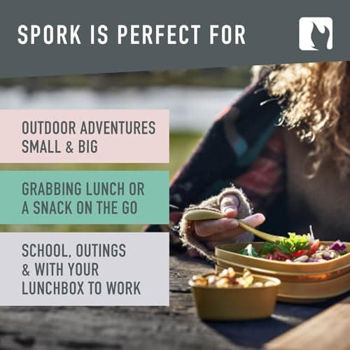 Light My Fire Spork Original 2-Pack 3-in-1 Camping Accessories Knife Fork Spoon Set, Survival Camping Gifts for Scouts, Reusable Travel Cutlery Set, Quality Plastic Cutlery BPA Free Sporks Blue/Pink — view 4