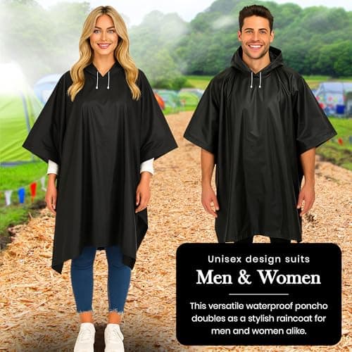 2 Pack Adult Raincoats - Waterproof Rain Coats for Men or Ladies - Reusable Poncho Festival Accessories - Black — view 4