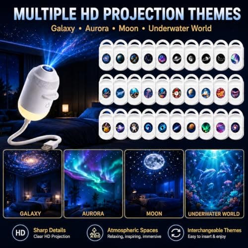 Ocean Galaxy Night Light Projector, Plug and Play HD Star Projector, Smart Holographic 2-in-1 Galaxy Star, Portable Starry 360° Adjustable Hd Galaxy Projector with Projection Films (With 24 Films) — view 3