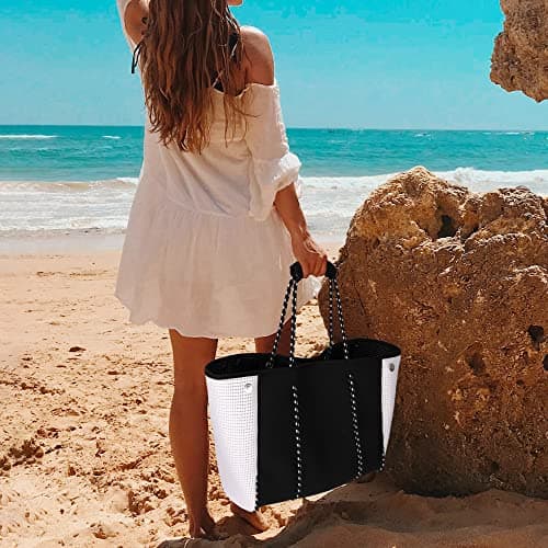 Yomietar Neoprene Tote Bag - Large Travel Beach Pool Gym Handbag for Women & Men, Black, L — view 3
