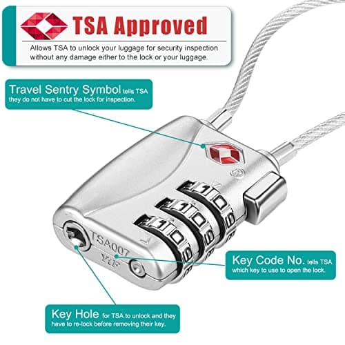 ZHEGE Luggage Padlocks TSA Approved, Flexible Cable Travel Locks,Silver, 2P — view 2