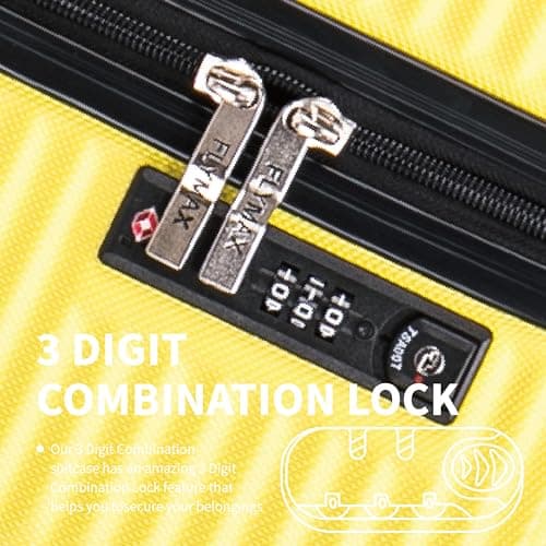 FLYMAX 24" Medium Suitcase Super Lightweight 4 Wheel Spinner Hard Shell ABS Luggage Hold Check in Travel Case Yellow 67L — view 6