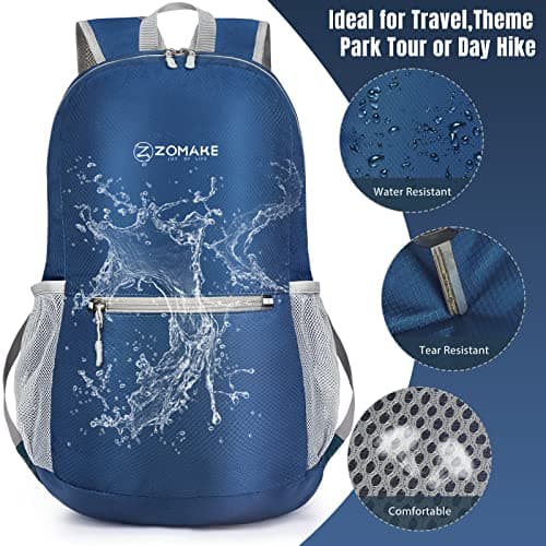 ZOMAKE Lightweight Foldable Backpack Packable Rucksack (20L/Navy blue) — view 4