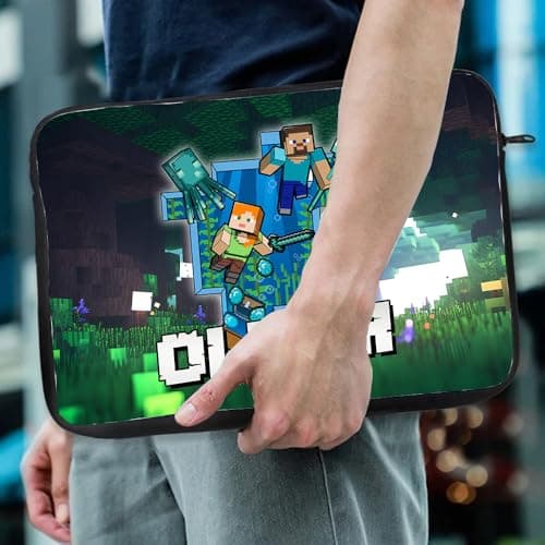Personalised ANY NAME Cool Pixel Art, Video Gamer Lover, Gaming Enthusiast, Gift for Kids, Back to School, Laptop Sleeve/Cover. (14") — view 2