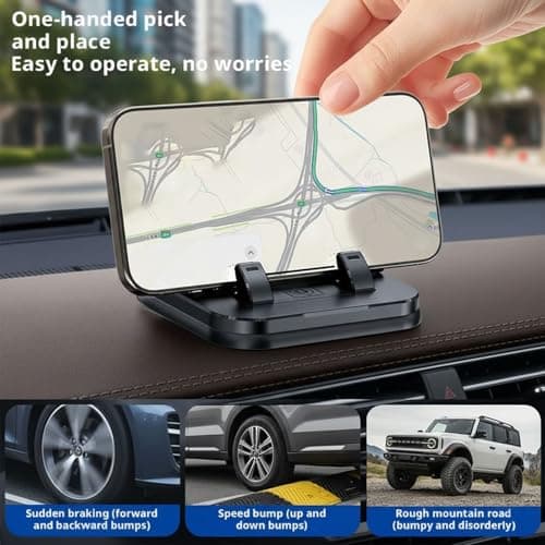 Car Phone Holder 360 Rotation, Adjustable Dashboard Mount for Navigation, Suction Cup Non-Slip Stand for Phone & Universal Phone Holder for Car, Desk & Travel (Orange) — view 4