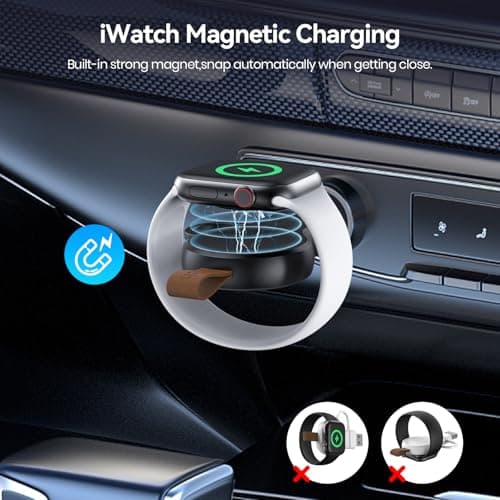 NEWDERY Portable Charger for Apple Watch 10, Fast Wireless Charging USB C&USB A Magnetic iWatch Travel Charger for Apple Watch Ultra2/1 Series 10 9 8 7 6 5 4 3 2 1 SE, Black — view 5