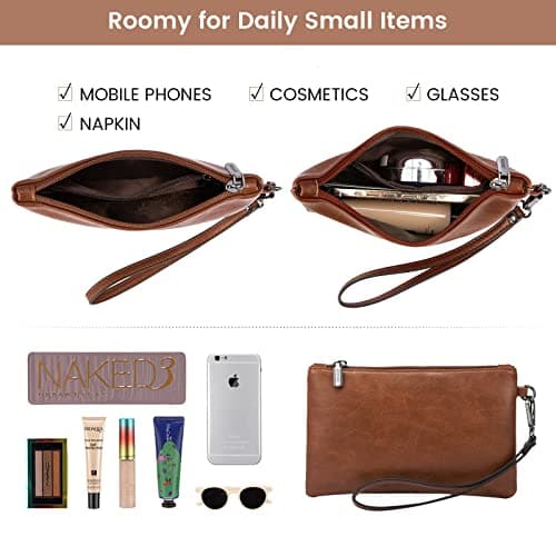 LOVEVOOK Laptop Bags for Women,15.6 Inch PU Leather Tote Bag with Wristlet Pouch, Retro Ladies Handbag Shoulder Bag Briefcase for Work School Office Business,Brown — view 5