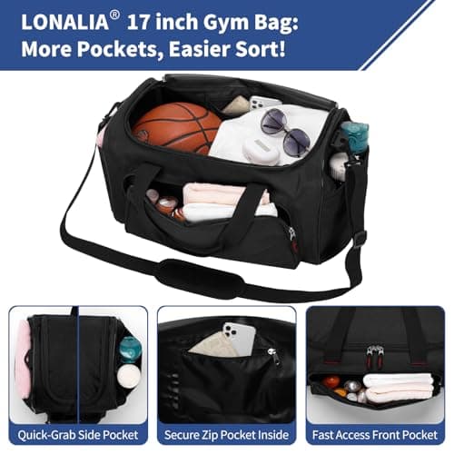 LONALIA Small Holdall Bag 30L, Gym Duffle Bag, Black — view 3