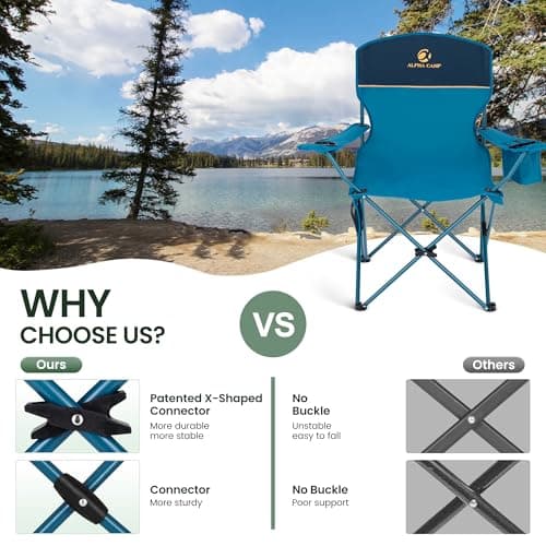 ALPHA CAMP Set of 2 Folding Camping Chairs, Camping Chair for Adults, Blue — view 3