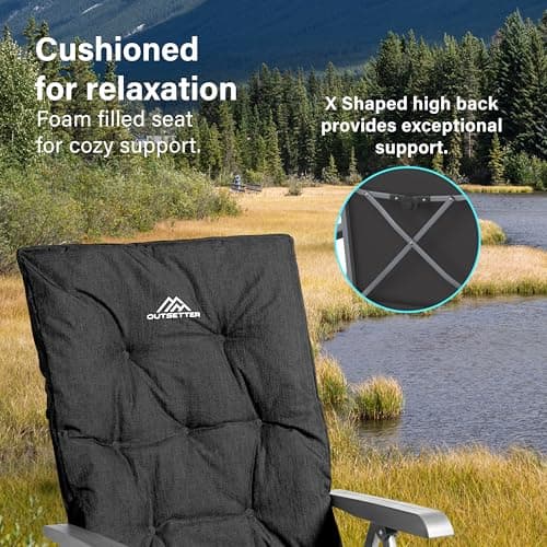Luxury Adjustable Camping Chairs 2 Set for Adults Heavy Duty Outdoor 4-Position High Back Oversized Garden Padded Folding Chair for Caravan Dining Beach Picnic Fishing 150kg Load Capacity Black — view 5