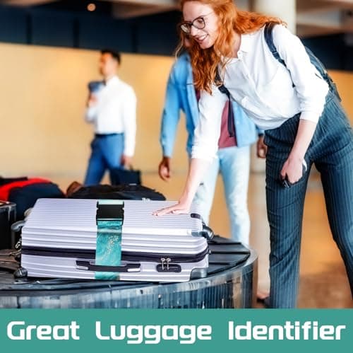 OffiEase Luggage Straps for Suitcases Travel Belt - Baggage Identifiers Suit Case Accessories with Buckle Nylon Adjustable Band Over Handle for Airport 2 pack Cyan Marble — view 4
