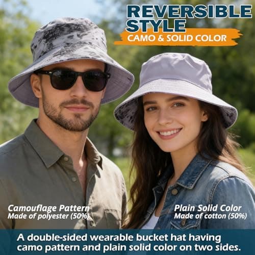 Reversible Camo Bucket Hat for Men & Women, Cotton Blend Packable Sun Hat — view 4