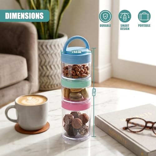 GEEZY 3 Piece Stackable Snack Pots with Lids & Removable Handle - Portable Tower, Travel Food Containers for Kids & Adults - Small Storage Jar Organisers for Nuts, Fruits, Lunch, Office, Camping — view 4