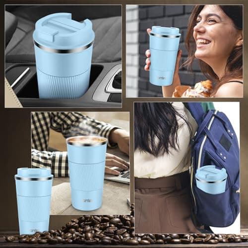 KETIEE 510ml Sky Blue Insulated Coffee Cup with Leakproof Lid, Reusable Travel Mug, Double Walled Stainless Steel Coffee Mug for Hot Cold Drinks, Keeps Hot/Cold Up to 6 Hours, Non-Slip, Easy Clean — view 5