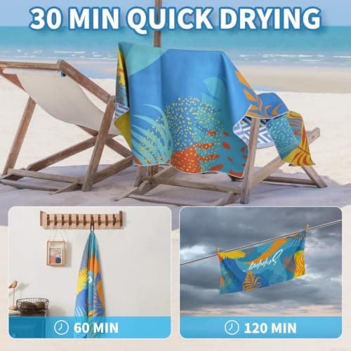 Microfibre Beach Towels for Adults - 200x90cm 2 Pack Extra Large Beach Towels in Gift Boxed,250 GSM, Sand Free, Lightweight & Quick Dry Beach Towel for Swim, Travel(Red and Purple Tropical Vibes) — view 6