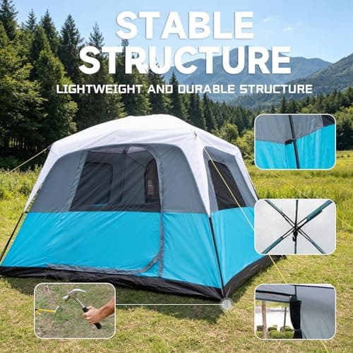 Camping Tent 4-6 Persons Large – 305x274x200cm Waterproof & Windproof Cabin Tent Easy Setup Sturdy Steel & Fibreglass Poles with Rain Cover for Family & Outdoor Adventures — view 6