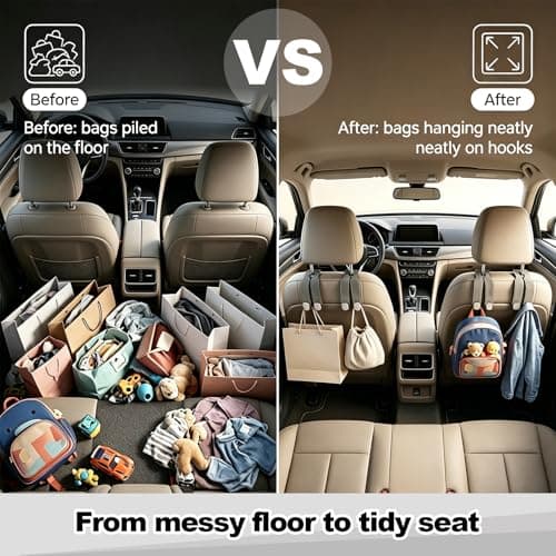 Rdunulioo 2 Pcs Car Bag Hook, 2 in 1 Car Seat Organiser, Headrest Hooks for Back Seat, Universal car Accessories Interior, Car Hooks for Hanging Bags Purses Handbags (Grey) — view 6