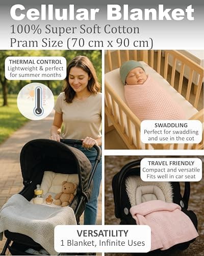 Soft Touch Newborn Essentials 70 x 90cm Cotton Baby Cellular Blanket for Pram, Car Seat and Cot Bedding — view 3