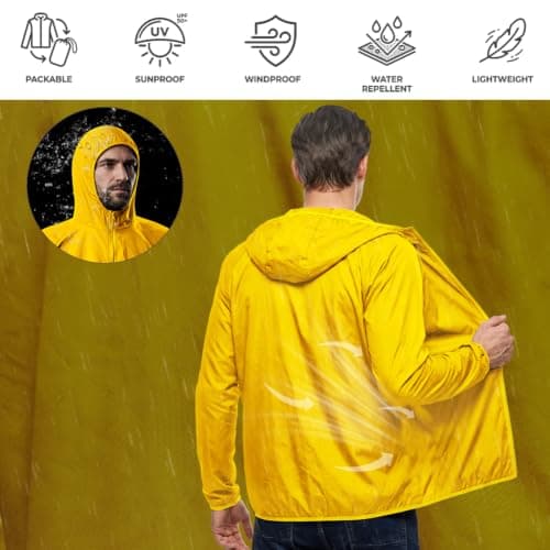 AUYAO Mens Waterproof Jackets Lightweight Hooded Rain Jacket for Outdoor — view 5