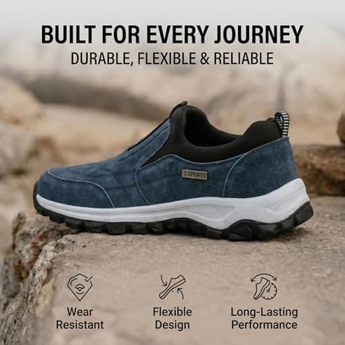 Mens Slip On Trainers Wide Fit Waterproof Walking Shoes (Blue, Adult, Men, 6, Numeric, UK Footwear Size System, Medium) — view 6