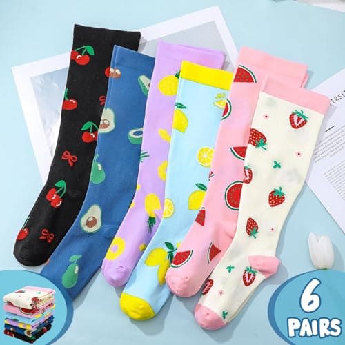 Zuimei 6 Pair Women Plus Size Leg Compression Socks, Fruit Pattern Wide Calf Compression Support Socks for Women, Ideal for Flight Travel Varicose Veins 2XL — view 5