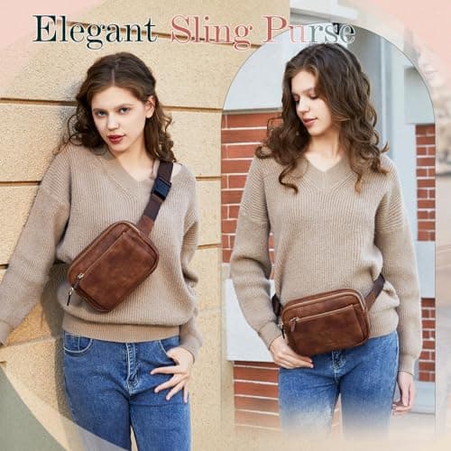 Waist Bag for Women, VX VONXURY Vegan Leather Bumbags Fanny Pack Lightweight Crossbody Belt Bag with Adjustable Strap for Outdoor Running Hiking,Brown — view 6