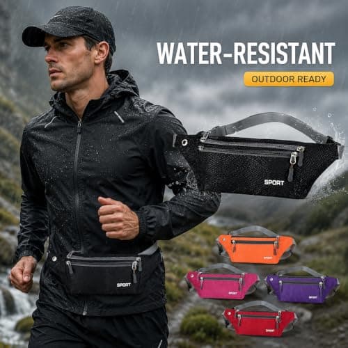 SoWest Unisex Bumbag Fanny Pack – Waterproof Waist Packs for Men & Women | Adjustable Belt with 3 Zipper Pockets for Running, Hiking, Jogging, & Travel | Lightweight Outdoor Waist Bag - Red — view 4
