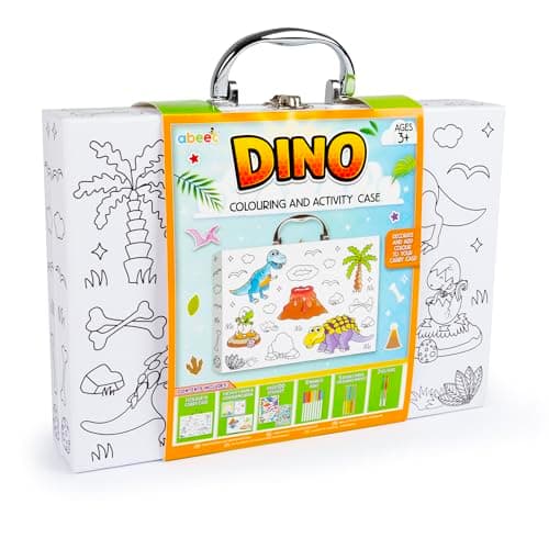 abeec Dino Colouring & Activity Case | Arts & Crafts for Kids | Colouring & Activity Book with Stickers, Markers, Pencils & Gel Pens | Dinosaur Travel Set & Creative Gift for Boys & Girls — view 6
