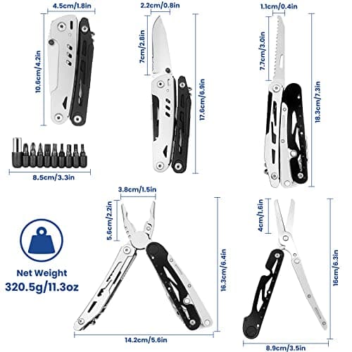 HONZIN Multitool Pliers 12 in 1 Stainless Steel Multi Tool Foldable Pliers with Scissors Screwdriver Kits Bottle Opener, Stainless Steel Multitools for Outdoor Camping Hiking, Gift for Men — view 3