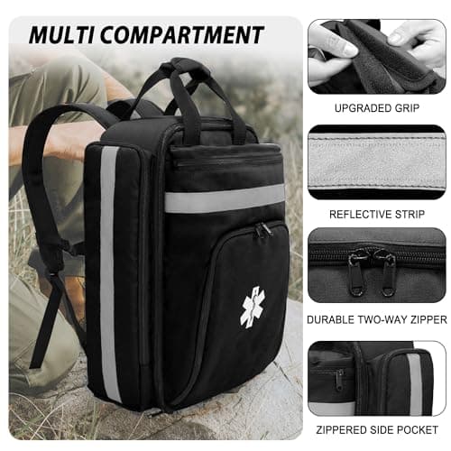 Lyirfan Professional First Aid Backpack Empty Medical First Aid Bag,Tactical Medical Bag with Reflective,Large Capacity First Aid Medical Backpack for for Home and Work,Hiking Outdoors(Black) — view 5