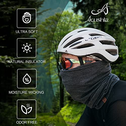 ACUSHLA Merino Wool Neck Gaiter, Ski Mask Neck Warmer Unisex, Dark Grey — view 4
