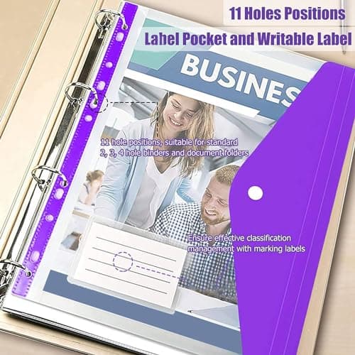 Jnchdghwa 24 Pcs A4 Binder Pocket Expandable Envelopes Clear Plastic Envelopes for Ring Binder Folder, Snap Button — view 4