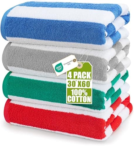 Utopia Towels Cabana Beach Towels 76x152cm, 4 Pack, Cotton, Striped