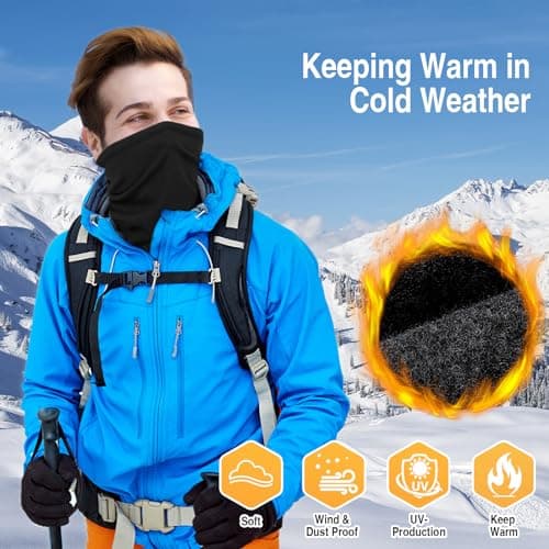 HEGGCOOE 2 Pack Winter Neck Warmer Snood for Men & Women,Windproof Fleece Neck Gaiter Face Covering Mask Scarf for Cold Weather Sport Motorcycle Skiing Running Cycling (2Black) — view 2