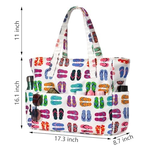 oscaurt Beach Bag Waterproof Beach Bags with 8 Pockets Tote Bag for Women Holiday Bags Lightweight Travel Bag Handbags for Work Pool Gym Shopping Gifts for Women — view 4