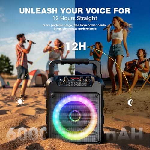 Dislocati Karaoke Machine with 2 Wireless Microphones: Portable Bluetooth Speaker for Adults & Kids - PA System with Lights Supports TF Card/USB/AUX for Home Party-Stage Monitors — view 5