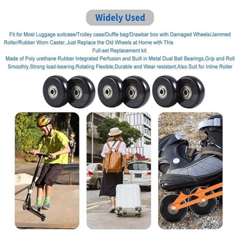 Wouueso Set of 2 Luggage Suitcase Replacement Wheels Black Eco-Friendly PU+Carbon Steel Bearings Repair Kits — view 5