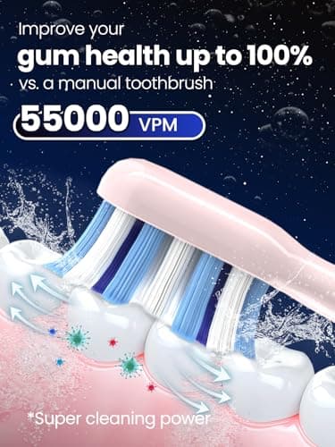 Marlincare Electric Toothbrush for Adults, Sonic Toothbrushes with 5 Modes, 4 Brush Heads, Travel Case, 55000 VPM, 180 Days Battery Life, Smart Timer, Rechargeable Toothbrush for Home Travel (Pink) — view 4