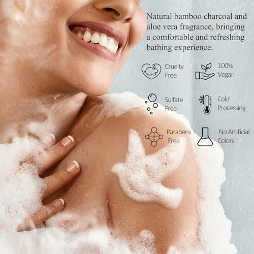 Bamboo Charcoal Soaps, Salicylic Acid Soap Bar, with Exfoliating Particles for Cleansing, AHA Soap for Oil Control, Pore Shrinking, Remove Blackhead Acne for Face and Body, Unisex, 3x100g — view 2