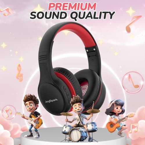JoySpark Kids Bluetooth Headphones, 60 Hours Playtime, Bluetooth 5.4 Kids Headphones Wireless, Type-C Fast Charging, 85/94dB Volume Limited, Foldable Toddler Headsets with Mic-Black Red — view 4