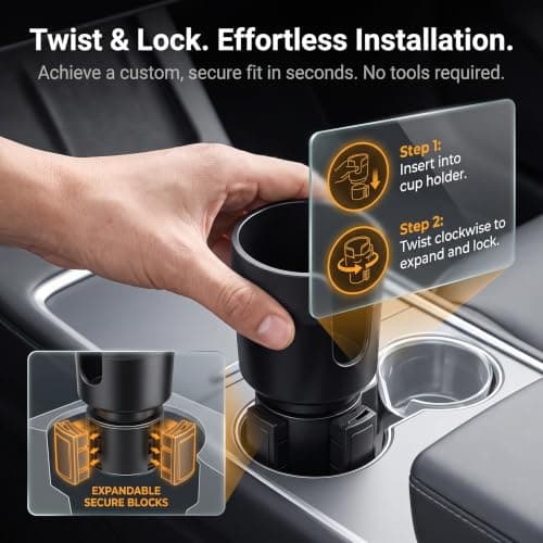 Car Cup Holder Expander, Cup Holder Adapter with Expandable Base, Black — view 5
