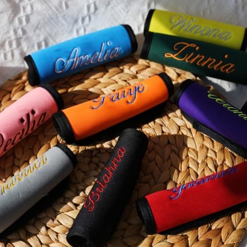 Personalized Embroidered Baby Seat Name Tag - Customizable Stroller Name Wrap - Suitcase Handle Cover - Stroller ID - Infant Car Carrier (Embroidered Name) — view 3