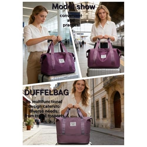 HUANYO Expandable Holdall Bag - 2-in-1 Design (20L to 35L), Foldable Waterproof Lightweight Sports & Travel Bag for Men and Women, Perfect for Gym, Beach, Yoga and Weekend Trips (Purple) — view 4