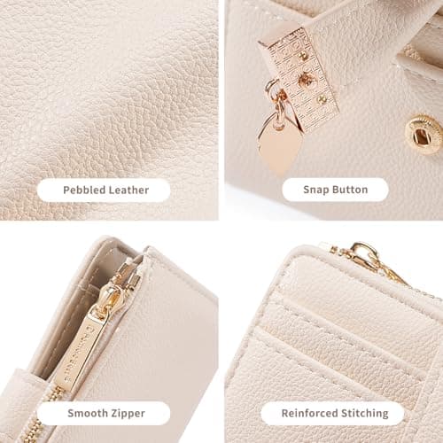 Pomelo Best Women's RFID Wallet - Vegan Leather Bi-fold Small Ladies Purse with Zipper Coin Pocket & ID Window - Leaf Charm Compact Wallet for Women (Beige) — view 3