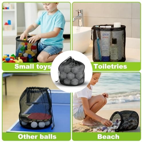 Mordx Golf Ball Storage Bag-6 Pack Mesh Bags with Drawstring，Golf Shag Bag Organizer,Sports Equipment Organizer Sack，for Collecting Half Balls Tennis Beach Travel (6, 15x20cm — view 6