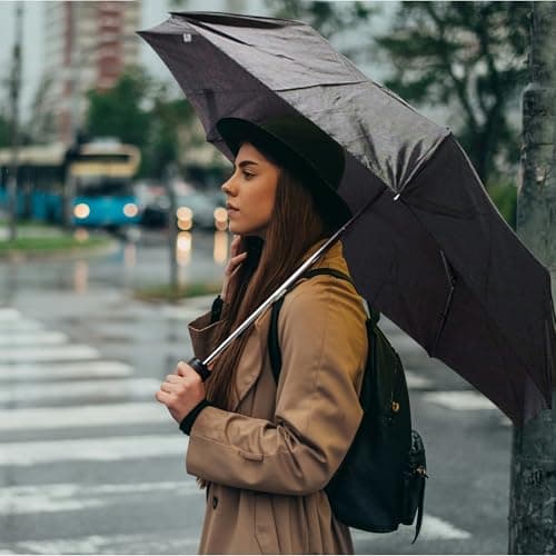 New Set of 2 Folding Black Umbrella Fast Drying Windproof Non Slip Handle Travel — view 2