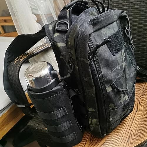 Azarxis Tactical Water Bottle Pouch, Molle Bottle Holder Holster Hydration Carrier Bag with Adjustable Drawstring Open Top for Military Vest Backpack Outdoor Cycling Hiking Camping Running (Black) — view 6