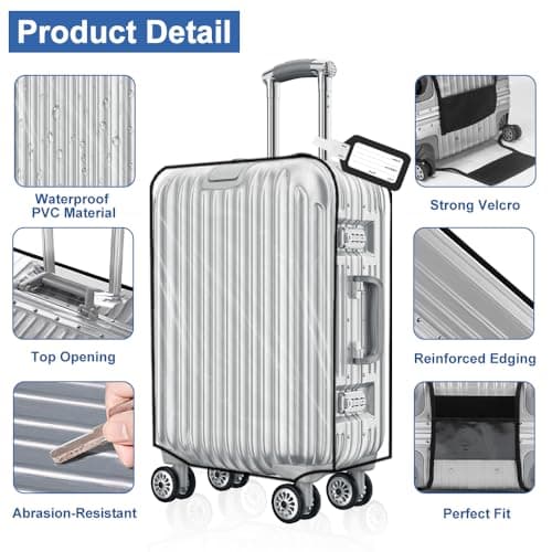 MAOMUN 3 PCS Clear Suitcase Cover with 3 Luggage Tags, Waterproof PVC Suitcase Covers Protectors Luggage Covers for Suitcases 20/24/28inch, Dustproof Luggage Cover for Travel Business Daily Using — view 3